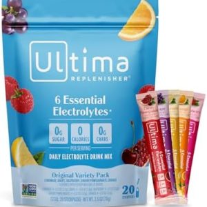 Ultima Replenisher Daily Electrolyte Powder Drink Mix β Sugar Free β Original Variety, 20 Stickpacks β Hydration Packets with 6 Electrolytes and Minerals β Keto Friendly, Vegan, Non-GMO