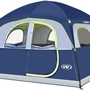 UNP Tents 6 Person Waterproof Windproof Easy Setup,Double Layer Family Camping Tent with 1 Mesh Door & 5 Large Mesh Windows -10'X9'X78in(H)